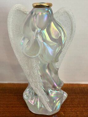 Fenton Iridescent Glass Praying Angel with Coralene Wings Figurine